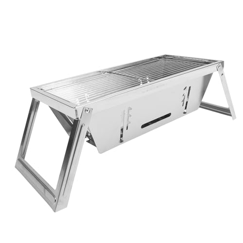 Zusammenklappbarer Holzkohlegrill, Tragbarer Grill aus Edelstahl, Gleichmäßige Wärmeverteilung, Leichte Grillgeräte für Outdoor-Aktivitäten, Picknicks, Camping, mit Tragetasche