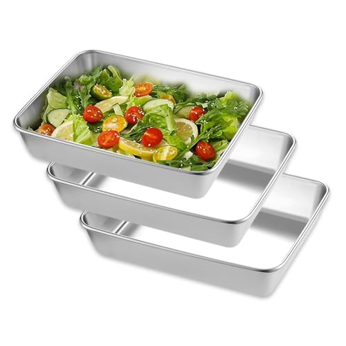 YZROHYI Panierschalen Set 3-Teilig 25.8 X 20 X 5 cm,Panierstrasse Edelstahl Backblech,Panierset,Schale Zum Panieren,Metall Gastro Behälter,Panierstraße Rechteckig für Schnitzel, Fleisch, Fisch