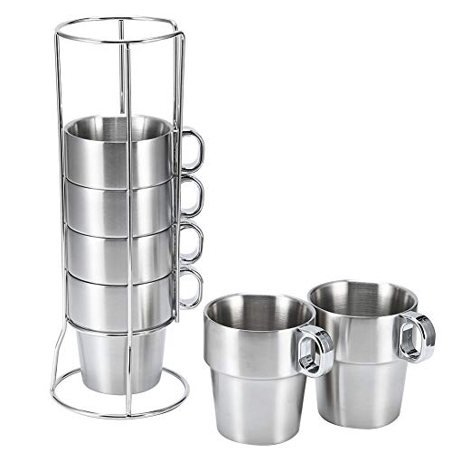 6 Stück Edelstahl Tasse, Doppelwandige Wärmeisolierte Anti-verbrühungs Espressotassen mit Henkel Edelstahl Becher mit Halter Für Zuhause Kaffee Bar Büro Schule