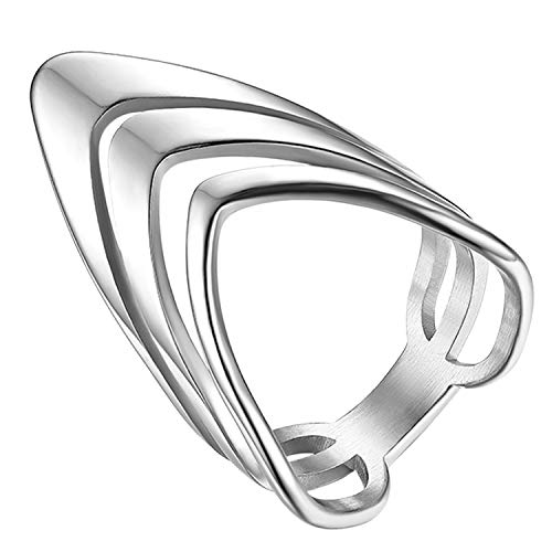JewelryWe Ringe Damen V-Form Edelstahl: Damen-Ring Neuartige Poliert Dreifach V Design Statement Ring Hochzeit Band Trauringe Eheringe für Frau Mädchen Silber Größe 54