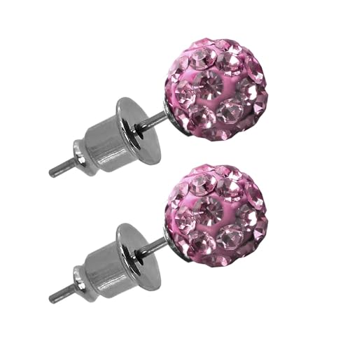 Tumundo® Shamballa Ohrstecker Ohrringe Ohr Strass Glitzer Kristall Kugel Disco Kinder Damen Edelstahl Rund Perle Ø 8mm, Variante:rosa1