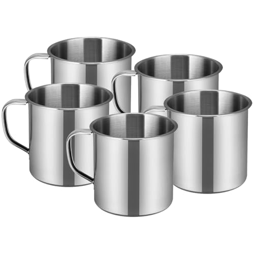 Operitacx 10Stück Edelstahl Tasse Camping Kaffeebecher Trinksuppenbecher Langlebiger Rostfreier Unzerbrechlicher Edelstahlbecher Mit Henkel Camping Tasse Edelstahl(Silber)