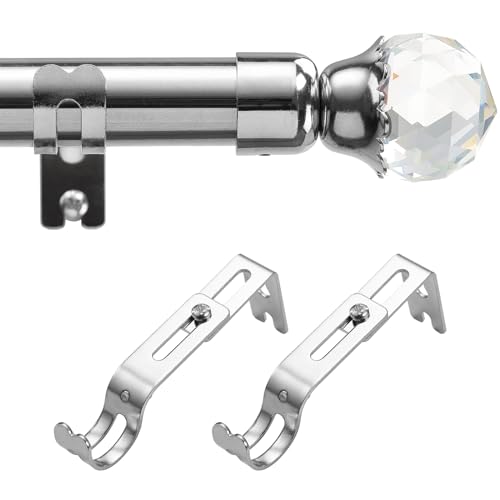 Gardinenstange, Gardinenstange Ausziehbar mit Deko Endstück, 71-210 cm, Stabile Gardinenstangenset Silber Gardienenschiene, Vorhangstange Edelstahl für Schlafzimmer, Wohnzimmer, Kinderzimmer