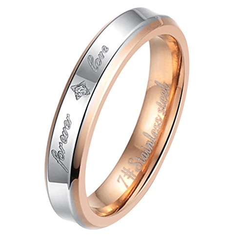 JewelryWe Damen Ring Partnerringe mit Zirkonia: 4mm Edelstahl Damen-Ring Freundschaftsringe mit FOREVER LOVE Gravur Schlichte Fingerringe Eheringe Verlobung Hochzeit Band Gold Silber Größe 54