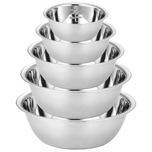 LDXDRU 5 teiliges Schüssel Set, Salatschüssel in 5 Größen, Rührschüssel, küchenschüssel, Stapelbar Metallschüssel Servierschüssel 0.6 L/ 0.9 L/ 1.6 L/ 2 L/2.6L