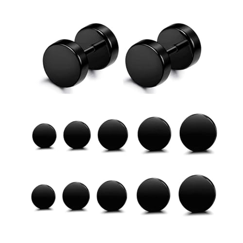 LYQNIHOB 5 Paar schwarze Fake Plugs Ohrringe, Edelstahl Fakeplugs in verschiedenen Größen (6-12mm), Nickelfrei, perfekt für Männer, Frauen, Creolen Ohrschmuck für jedes Outfit