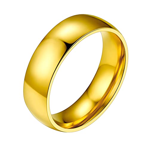 PROSTEEL Trauring Verlobungsring für Männer 18k vergoldet Herren hochglanzpoliert Bandring Größe 64 einfach 6mm breit Modeschmuck Accessoire für Partnerschaft Freundschaft