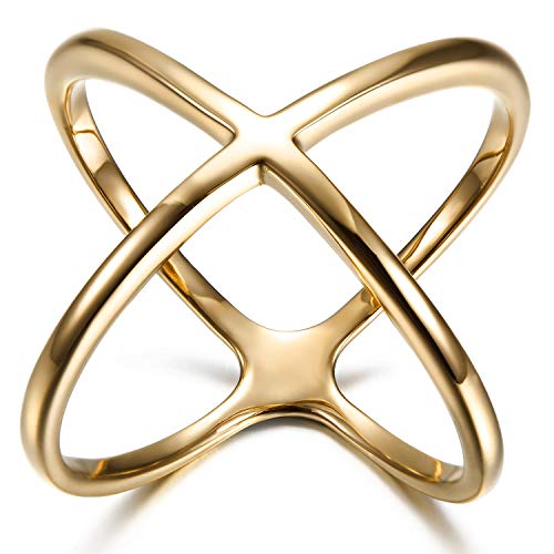 JewelryWe Schmuck Damen-Ring, Edelstahl Kreuz Infinity Unendlichkeit Zeichen Symbol Ring Verlobungsringe Trauringe Eheringe, Gold, Größe 62