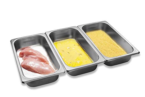 Supremery Panier Set aus 3 teilig   3x Panieren 32,5 x 17,5 x 6,5 cm   Schnitzel Fleisch Fisch   Metall Panierstraße rechteckig