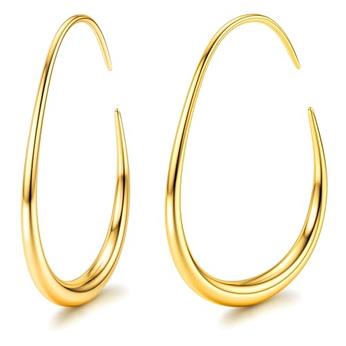 Adramata Creolen Edelstahl Damen - 18 Karat Gold/Weißgold/Roségold, Hypoallergene Große Ovale 25/30/35/40MM Tropfen Ohrringe, G25