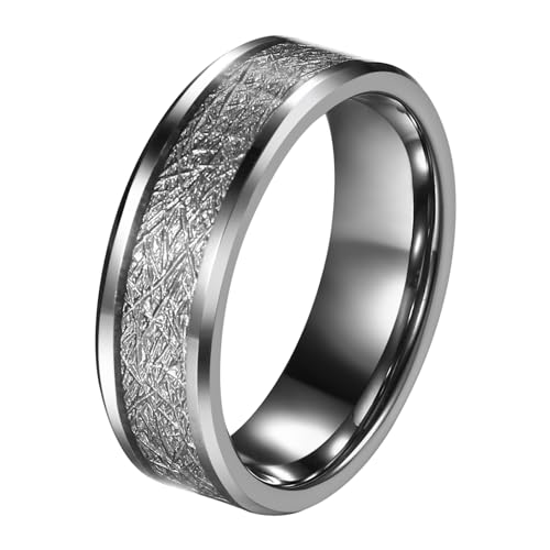 JewelryWe Wolfram Eheringe: 8mm Breite Wolframcarbid Verlobungsringe Trauringe Hochzeit Band Männer Ringe mit Gravur Silber Größe 76