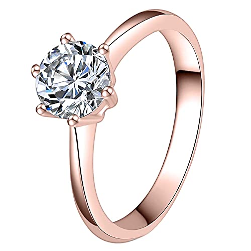 JewelryWe Schmuck Solitärring Verlobungsring mit Hochzeitsringe Rosegold Valentinstag Lieben Geschenk für Frauen Mädchen Größe 52