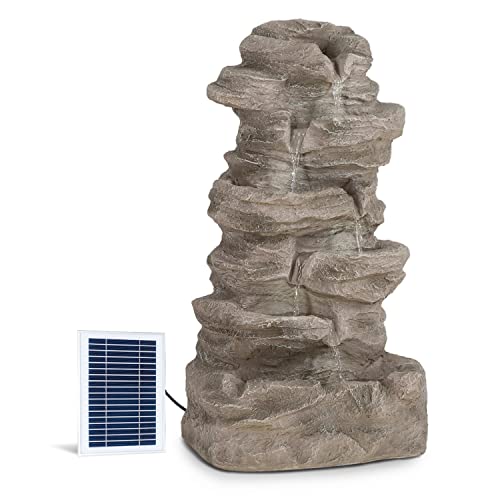 Blumfeldt Stonehenge Solarbrunnen, inkl. Solarpanel, Lithium-Ionen-Akku (ca. 5h Laufzeit), LED-Beleuchtung, Polyresin| frostbeständig, für drinnen und draußen Sand