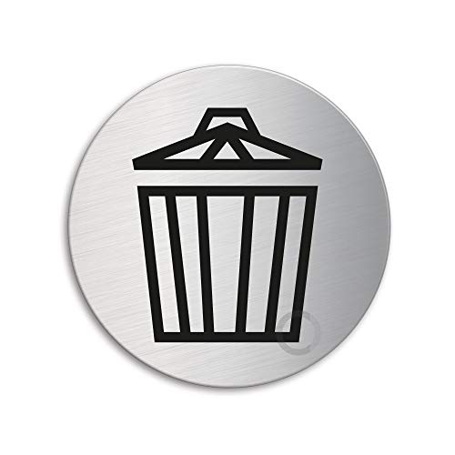 Schild Müllraum/Abfallraum Ø 75 mm Türschild aus fein matt gebürstet selbstklebend 39287