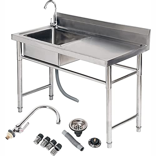 Tragbare kommerzielle Edelstahlspüle im Freien Garten Bar Einheit Spüle Große Küche Spüle mit Wasserhähnen Sieb Abflussrohr Einfache Installation Einfach zu reinigen,Left,100X50X80CM