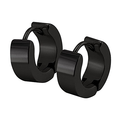 Soul-Cats 1 Paar Creolen Klapp1 Paar Creolen Ohrringe Edelstahl schwarz Herren Unisex Huggie Creole, Größe:Ø 10mm / 4mm breit;Farbe:Schwarz