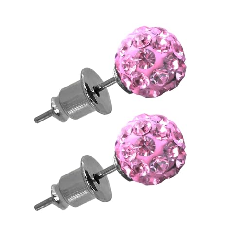 Tumundo® Shamballa Ohrstecker Ohrringe Ohr Strass Glitzer Kristall Kugel Disco Kinder Damen Edelstahl Rund Perle Ø 8mm, Variante:rosa