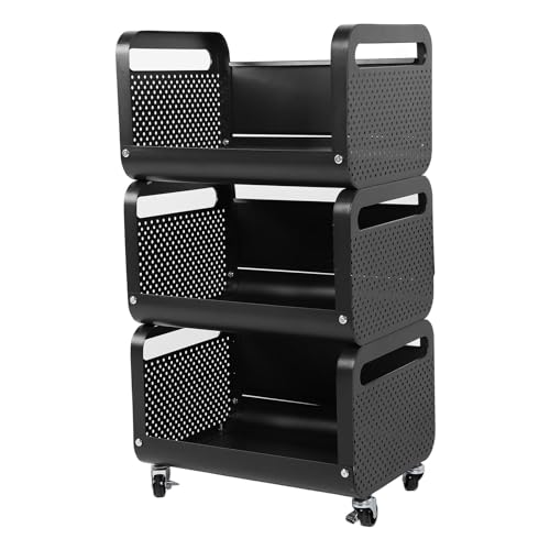 JOROBURO Küchenregal, Mehrschichtiger, Multifunktionaler Mobiler Regalwagen aus, Mobiler Regalwagen mit Großer Kapazität und Rollenden Rädern für das Heimbüro(3 Schichten)
