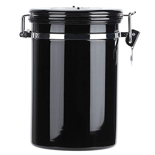 NLDGR Edelstahlkanister, Lebensmittelbehälter aus Metall mit Versiegelten Deckeln, Luftdichter Lebensmittelbehälter für Zucker, Kaffee, Tee, Süßigkeiten, Kekse, Gewürze mit Verschlussklemme(Schwarz)