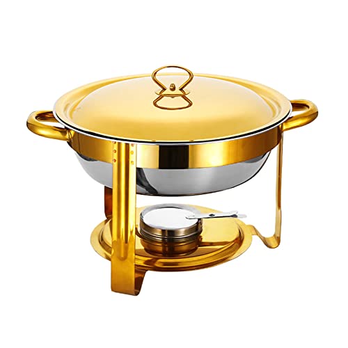 JTBDWOSK Chafing Dish Warmhaltebehälter, Edelstahl Chafing Dish Meal Stove Stand Top Chafing Dish Buffet Set Rundes Warmhaltetablett für Partys Abendessen und Catering,Gold