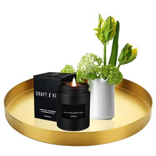 TESSTSY Deko Tablett Gold Rund 20 cm, Edelstahl-Serviertablett, Kerzenteller für Schmuck, Küche, Badezimmer