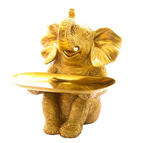 Vinbcorw Elefanten Deko Schlüssel Schale Statue mit Edelstahl Tablett kulptur Figur Deko Mode, Heimtextilien, Multifunktion, Schreibtisch Lagerung Elephant Good as a Gift,Gold