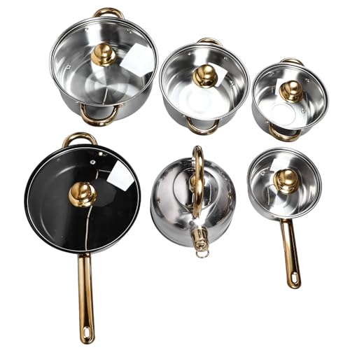 12-teiliges Küchentöpfe-Set, Edelstahl, Goldener Griff, Glättend, Robust, Langlebig, Leicht zu Reinigen, Kochgeschirr-Set, Induktions-Küchen-Kochgeschirr-Set s, Sichere Küchenutensilien für die Hausman