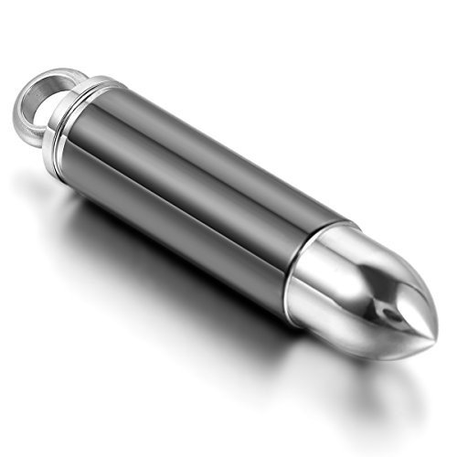JewelryWe Patronenhülse Anhänger Halskette Herren: Edelstahl Öffenbarer Bullet Gewehrkugel Kugel Anhänger Kette Coole Militär Amulett Kapsel Schmuck Punk Rock Biker Accessoire Geschenk für Männer