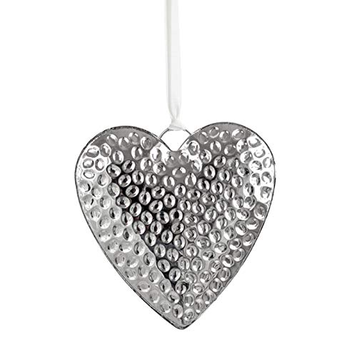  Deko Anhänger in Herz Form Ø 14 cm   Kleiner Herzanhänger in Hammerschlag Optik   Hänge Dekoration als Wohndeko für Fenster, Türen oder Wände