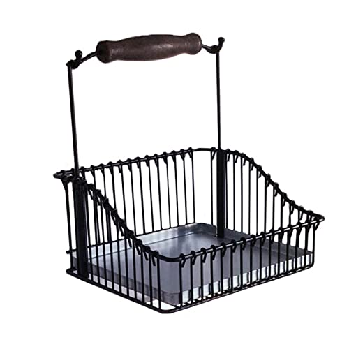 Gaxcent Stahldrahtkorb,Mit Holzgriff Küche Schwarz Aufbewahrungskorb Hängendes Küchenbedarf Küchengeschirrhalter Für Die Wohnküche,Schwarz