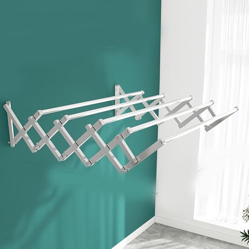 Gaxcent Edelstahl-Wäscheständer, Handtuchhalter, zusammenklappbar, einziehbar, Wandmontage, Wäscheständer, Kleidung, Outdoor, erweiterbare Wäscheleine, Wäschetrockner,Weiß,200cm