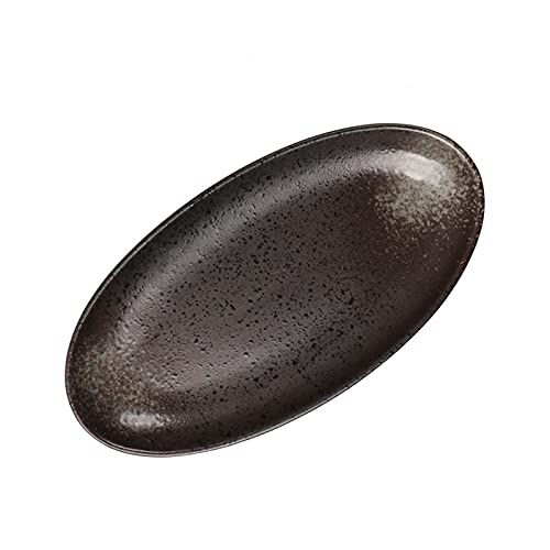 Gaxcent Geschirr Japanischer Keramikglasur Oval Keramik Teller Sushi Platte Kreative Haushalt Große Gedämpfte Fischplatte Schwarz Oval,Schwarz