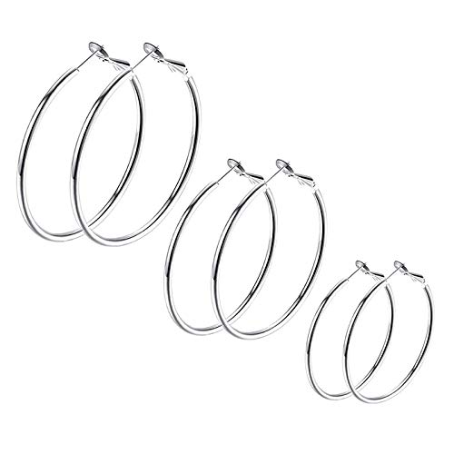 LEEQ Ohrringe für Damen Edelstahl Creolen Huggie Kreolen Ohrringe Große Kreis/Stern/Herz Form Hoop Klappcreolen Fashion?Silber/3 Paare?