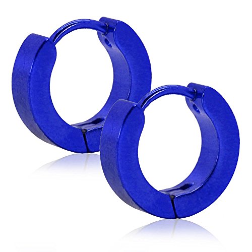 Tumundo® 1 Paar Klappcreolen Glänzend Creolen Edelstahl Edelstahlcreolen Ohrstecker Ohrringe Huggie Herren Klein Groß, Farbe:blau - groß