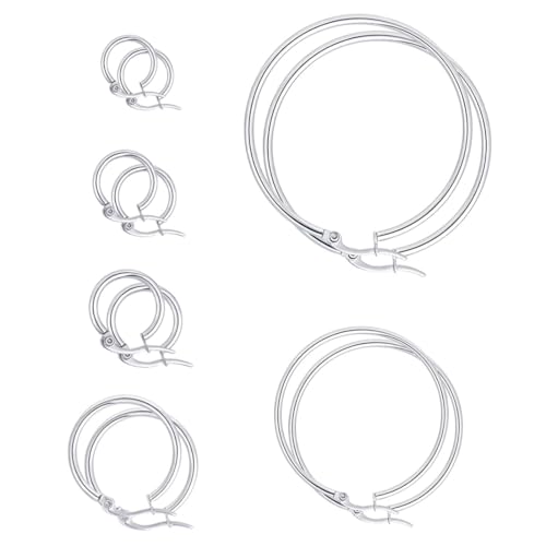 JEXOWIQ Stahl Creolen Set - 6 Paar Creolen Piercing Ohrreifen Edelstahl Ohr Ringe Set für Frauen Mädchen,6 Größen