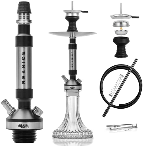 REANICE Edelstahl Shisha Set Komplett,Complete Travel Chisha Four Hole Hookah Portable Glass