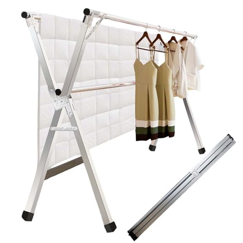 Wäscheständer Klappbar, Standtrockner Kleiderständer Ausziehbarer, Kleiderstange mit 20 winddichten PP-Haken, Edelstahl Garderoben-Ständer, ideal zum Aufhängen Vieler Kleidungsstücke