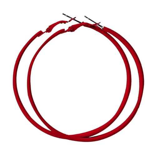 Creolen für Frauen, 60 mm, große Creolen aus Edelstahl, 80er- und 90er-Jahre-Stil, große Retro-Neon-Ohrringe, Party-Ohrhänger, Zubehör Blumenmuster Ohrringe?? (Red, One Size)