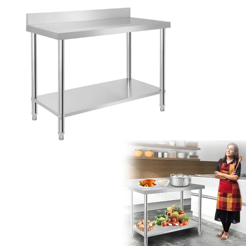 SAILUN® Edelstahl Arbeitstisch Gastro Küche Tisch Gastronomie Edelstahltisch mit extra großer unteren Ablagefläche (L x B x H: 120 x 60 x 85 cm, mit Aufkantung)