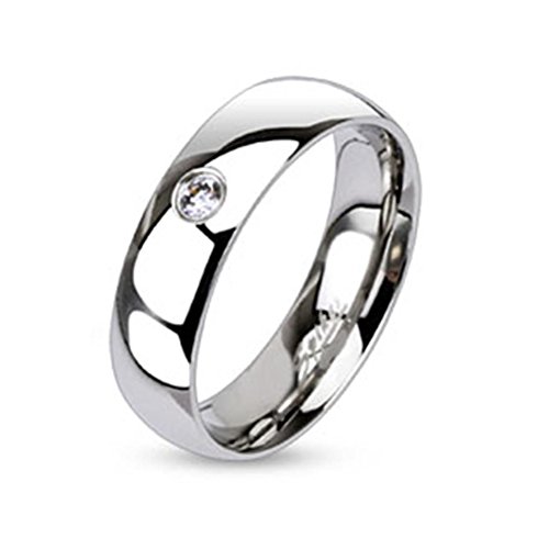 Paula & Fritz® Ring aus Edelstahl Chirurgenstahl 316L Klassischer Bandring 4mm breit mit einzelnem Zirkonia 55 (17.5)