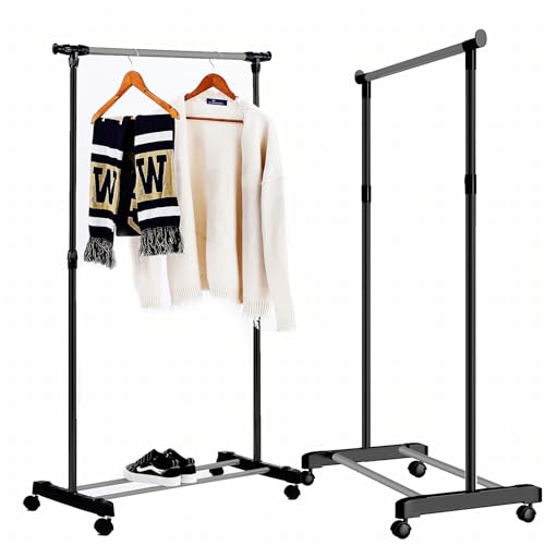 Retoo Kleiderständer auf Rollen Höhenverstellbar, Garderobenständer mit Ausziehbare Kleiderstange aus Edelstahl, Mobil Kleiderwagen, Klamottenständer Stabil bis 10 kg, Rollbarer Rack