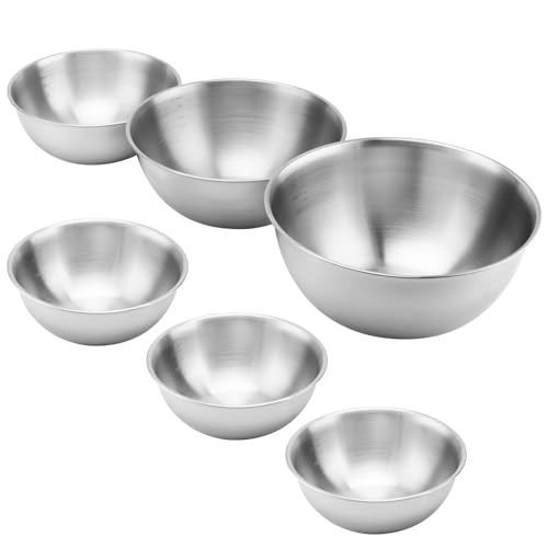 HEIYUET 6er Set Rührschüssel, Edelstahl Schüssel Set 800ml-2200ml, Salatschüsseln Snack Schalen, Metallschüssel Mit Skala, Servierschüssel für Küche