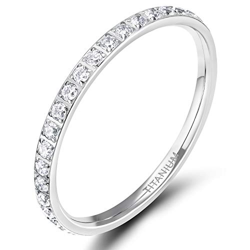 Zakk Eternity Ring 2mm Damen Ewigkeitsringe Titan Verlobungsringe Eheringe Trauringe Memoirering mit Zirkonia Silber Gold Rosegold (Silber, 57 (18.1)